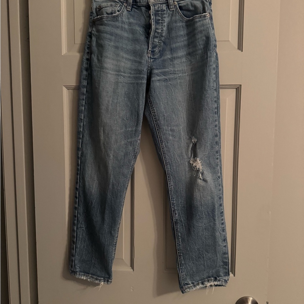 Daze just right Blue button fly Straight-Leg Jeans with Distressed Details